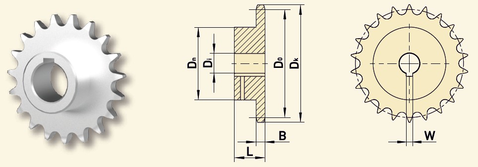 GfA Kettenrad 08B-1 (1/2“x5/16“), 57 Zähne, Ø 40 mm
