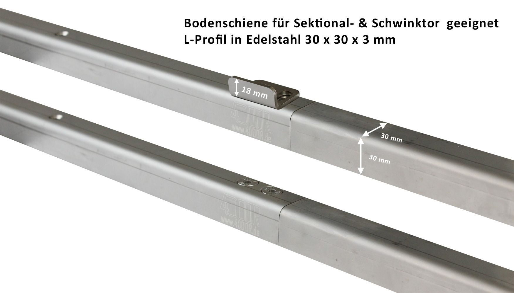 4DOOR Bodenschienen 2 teilig aus Edelstahl, 2495 mm für Schwing- & Sektionaltore BILD 2