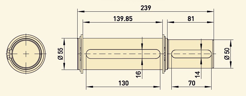 GfA Adapter-Steckwellen Ø 55 / 50 mm, Länge: 239 mm für Baureihe SG115
