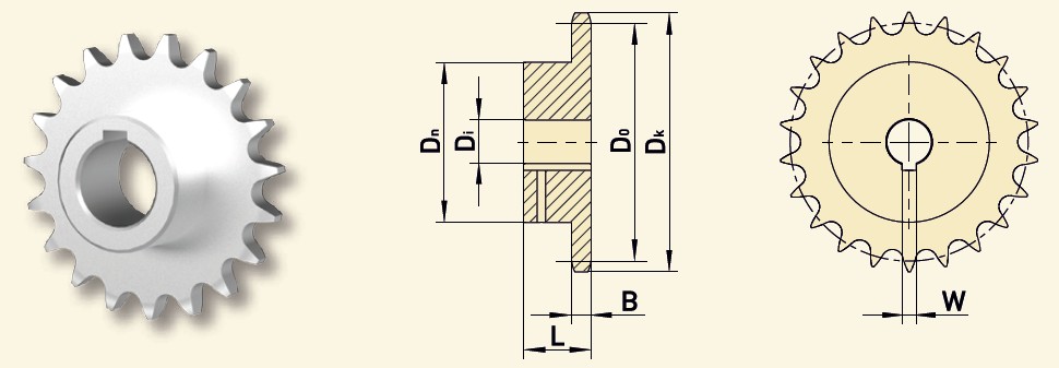 GfA Kettenrad SG50 08B-1 (1/2“x5/16“) Ø 25 mm, Z=15