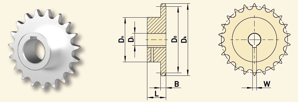 GfA Kettentrieb 08B-1 (1/2“x5/16“), Kettenrad 19 Zähne, Ø 25,40 mm
