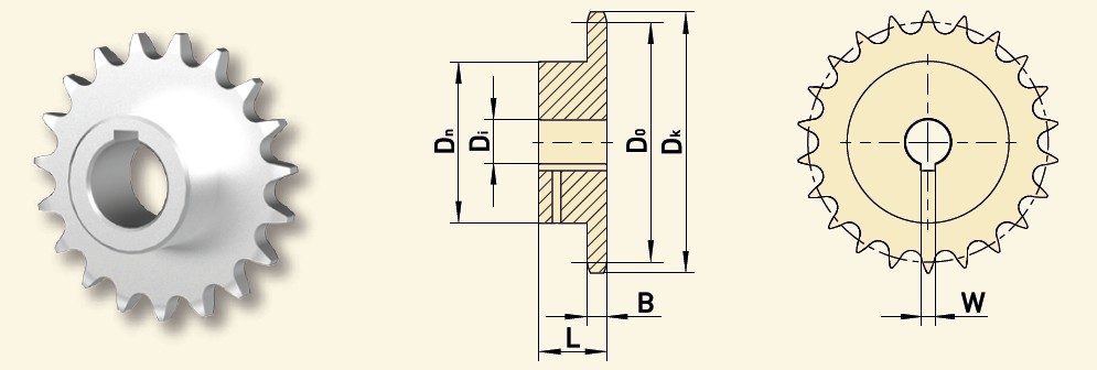 GfA Kettenrad 08B-1 (1/2“x5/16“), 45 Zähne, Ø 40 mm