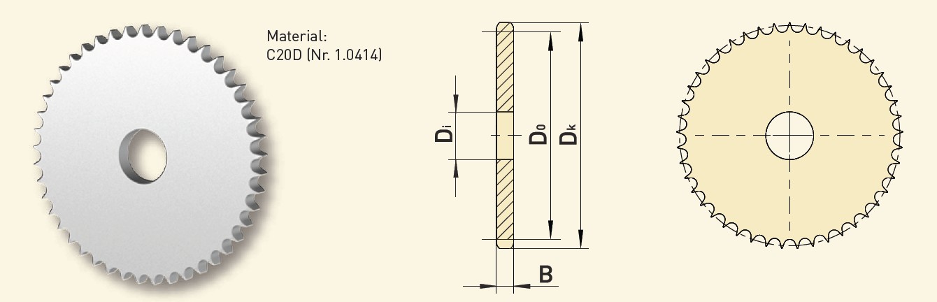 GfA Kettenradscheiben 16 B-1 (1“ x 17,02 mm) Ø 50 mm, Zähne=30