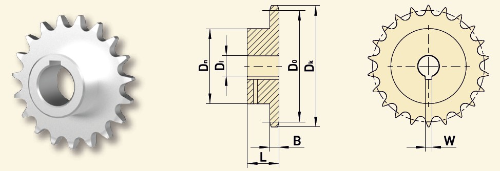 GfA Kettenrad SG85 16B-1 (1“x17,02mm) Ø 40 mm, Z=19 für ST 16.15 - ST 30.24