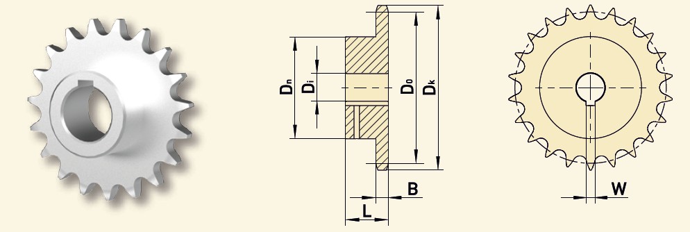 GfA Kettentrieb 08B-1 (1/2“x5/16“), Kettenrad 25 Zähne, Ø 31,75 mm