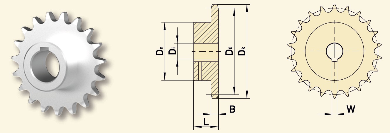 GfA Kettentrieb 08B-1 (1/2“x5/16“), Kettenrad 19 Zähne, Ø 31,75 mm